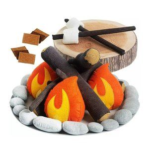 Pretend Campfire Set for Kids with S'Mores Kit and Wood Log Pillow Soft Safe